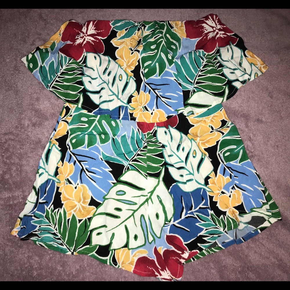 Floral leafy off-shoulder romper